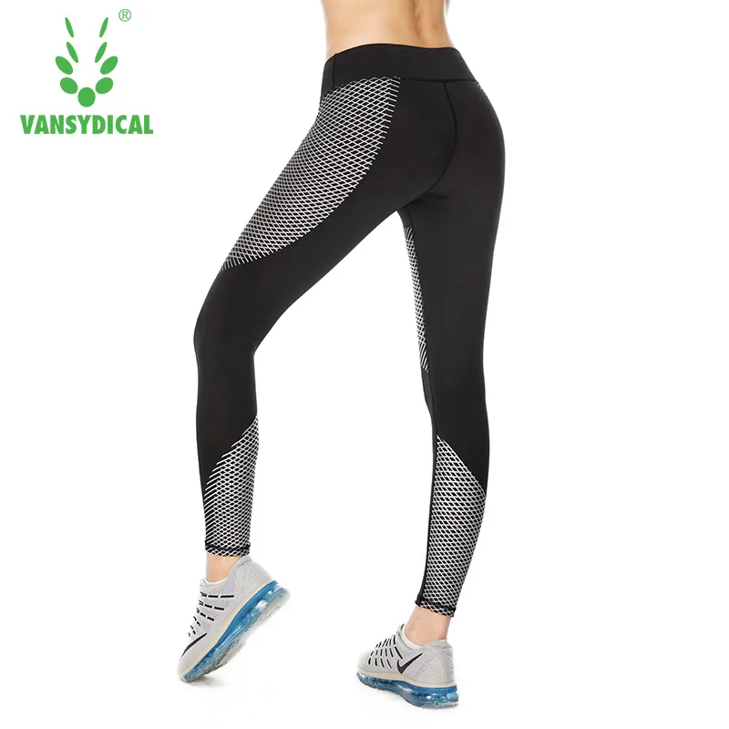 Vansydical Reflective Sports Leggings Women's Gym Yoga Pants Running Compression Tights Elastic Fitness Workout Jogging Trousers | Спорт и