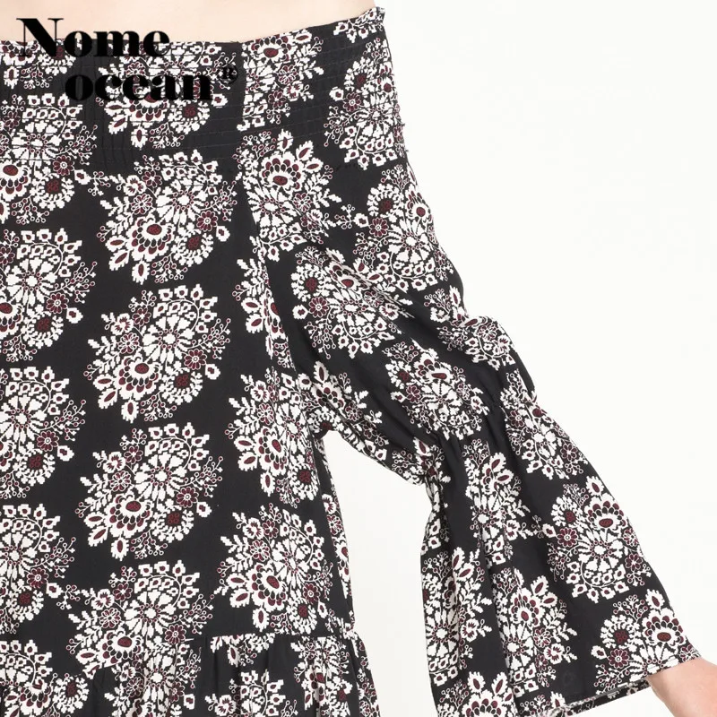 Черное Цветочное платье с открытыми плечами эластичной лентой вырезом лодочкой