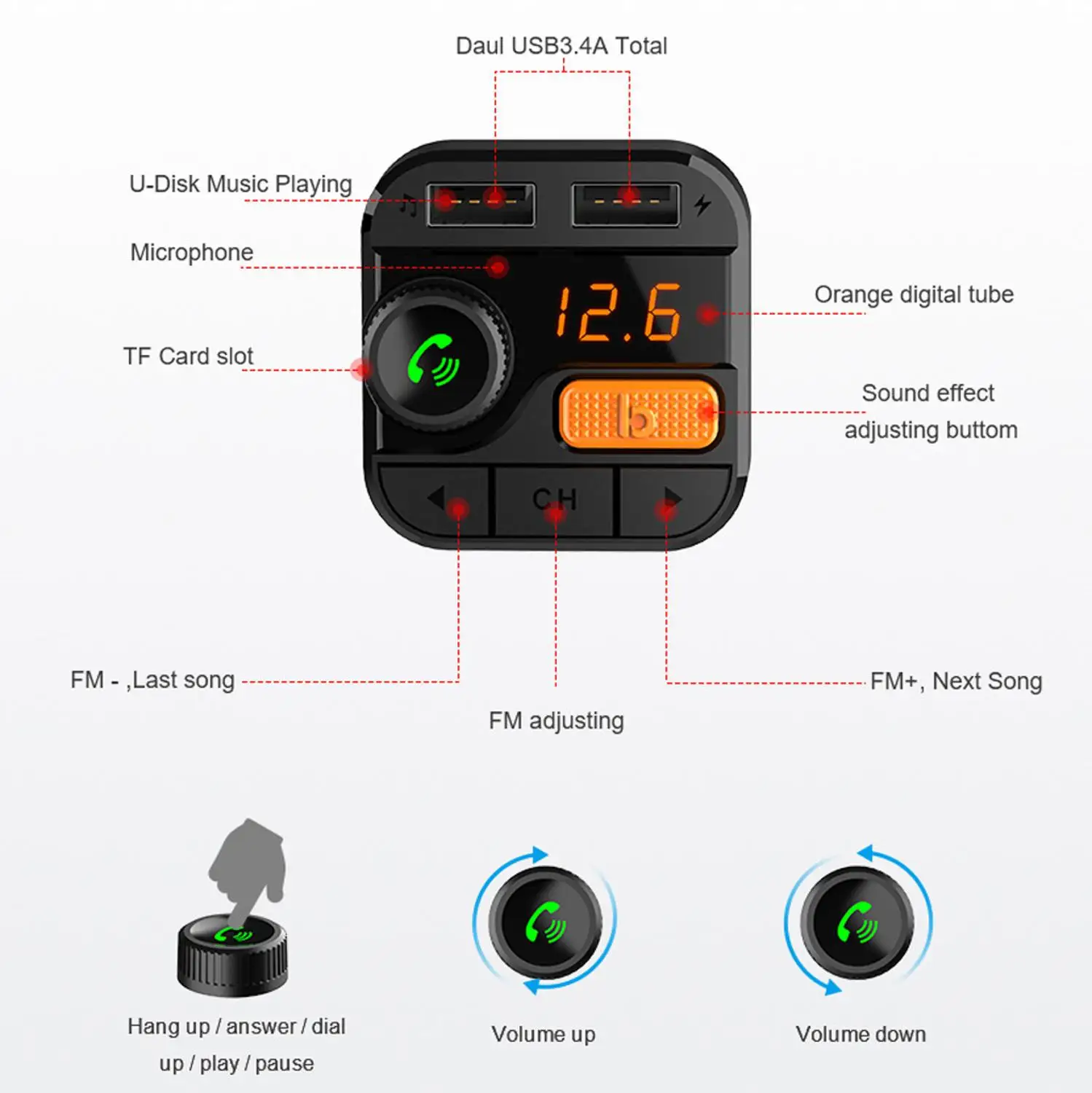 BT82D Bluetooth 5 0 автомобильный fm передатчик модулятор Бас mp3 плеер радио адаптер
