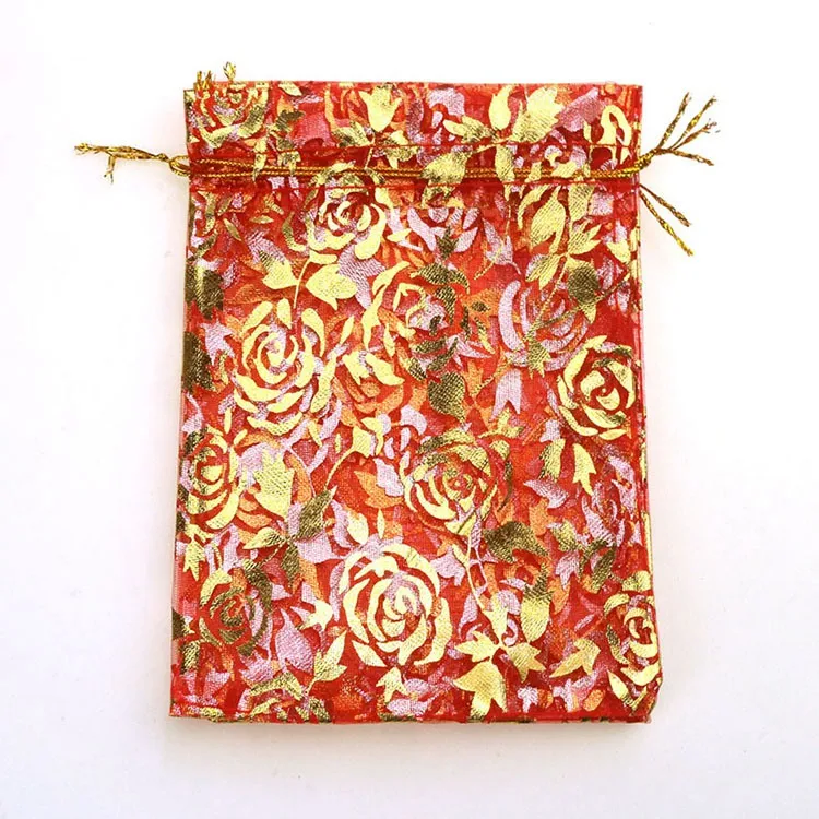 Red 50 шт./лот, 9X12 см, цвет золотой розы, рождественские сумки, свадебные, на завязках, органза, вуаль, подарочная упаковка, недорогие сумки, сумки - Цвет: Red