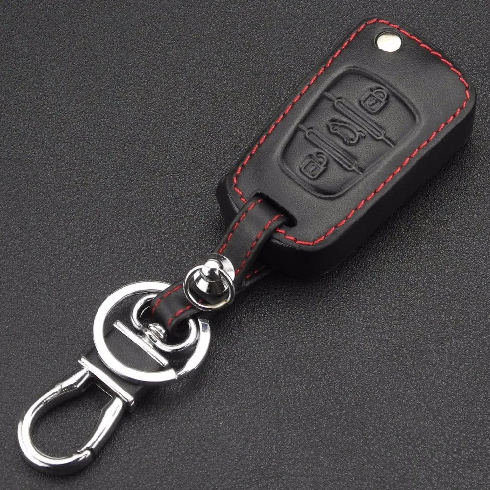 Чехол для ключей из кожи с 3 кнопками Kia RIO K2 K5 Sportage Sorento Hyundai i20 i30 i35 iX20 iX35 Solaris Verna|i30 key