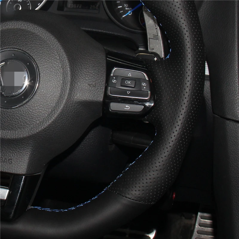 

BANNIS Black Leather Car Steering Wheel Cover for Volkswagen Golf 6 GTI MK6 VW Polo GTI Scirocco R Passat CC R-Line 2010