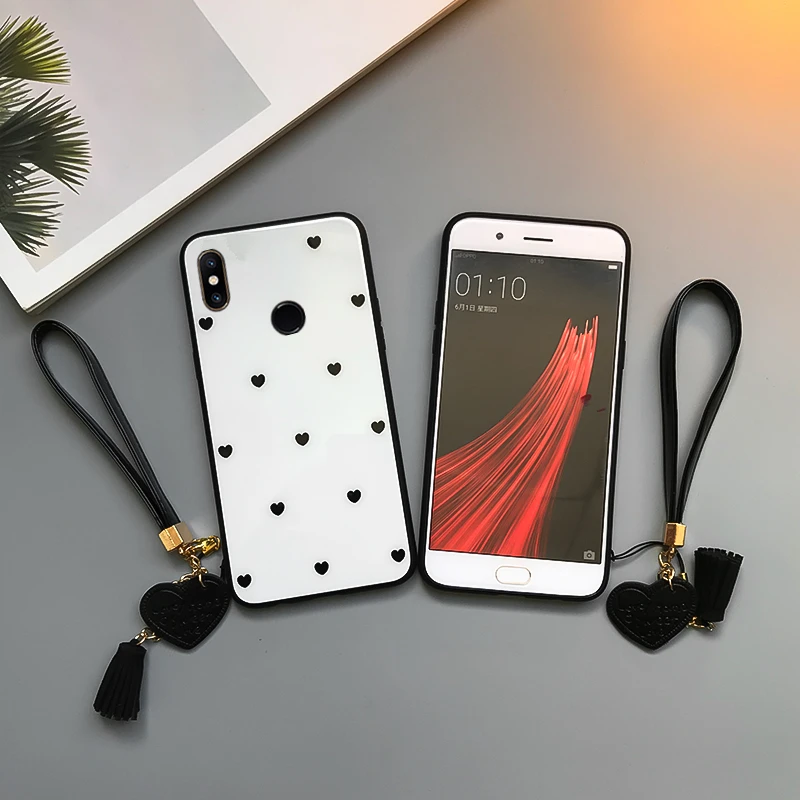 Чехол из закаленного стекла для Xiaomi Mi a1 A2 A3 Lite 5X 6X 6 Love Heart Жесткий Note 3 Play Wristband Couqe Capa