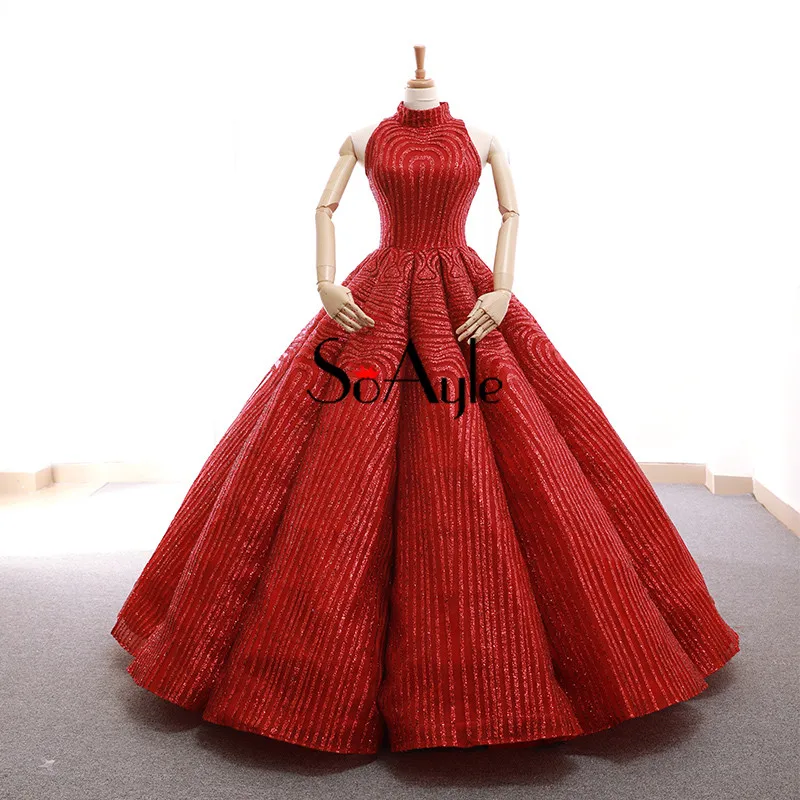 SoAyle Luxurious Prom Dresses 2018 Sequined Ball Gown Red Prom Dress Sleeveless Wedding Evening dresses vestido de noiva Longo