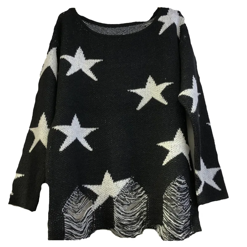 Женский вязаный свитер со звездами зимний мягкий теплый черный пуловер