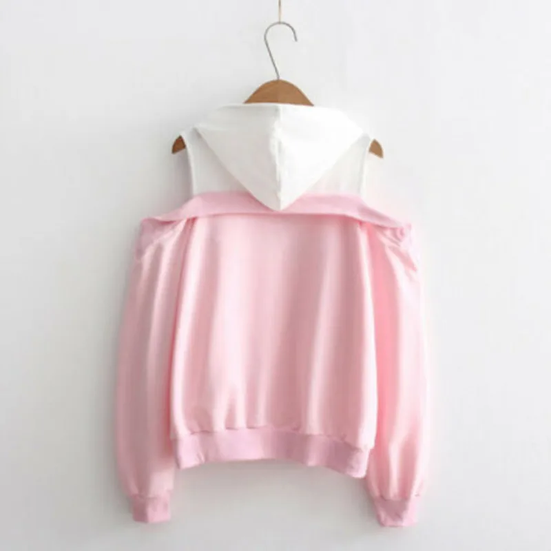 Spring Newest US Women's Long Sleeve Cold Active Shoulder Hoodie Sweatshirt Sweate Jumper Pullover | Женская одежда
