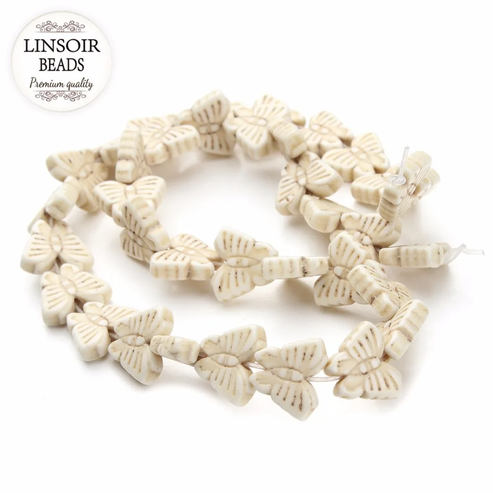 

LINSOIR 18pcs/pack 13*15mm White Turquoises Beads Animal Butterfly Loose Natural Stones Spacer Beads Jewelry Making DIY Craft