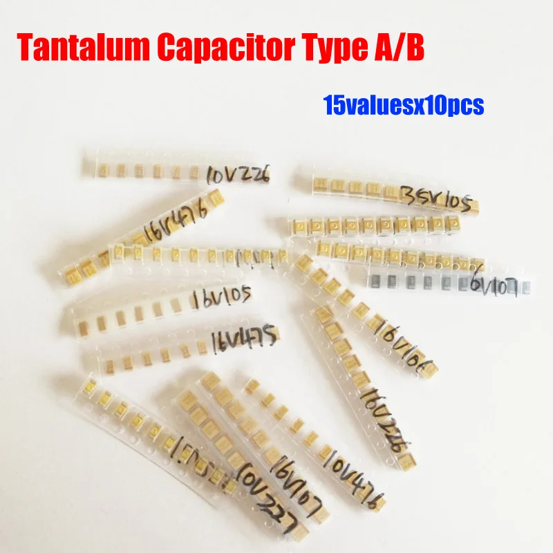15valuesx10 шт = 150 шт SMD Танталовый набор различных конденсаторов типа A/B упаковка