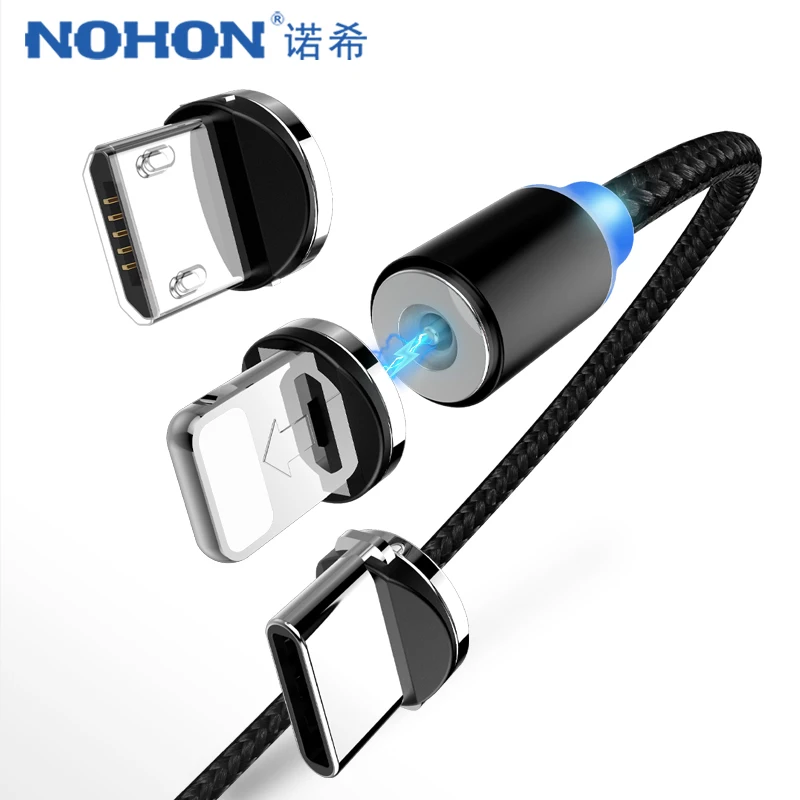 NOHON 3 в 1 быстрый светодиодный магнитный кабель для зарядки 8 Pin Micro usb type C для iPhone X 7 8 6 Xiaomi 4 Магнитный кабель для зарядки