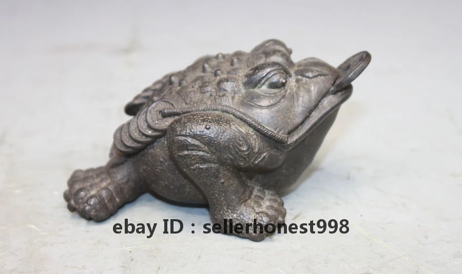 

Chinese Regius classic Feng Shui old Pure Bronze Three feet gold toad Statue