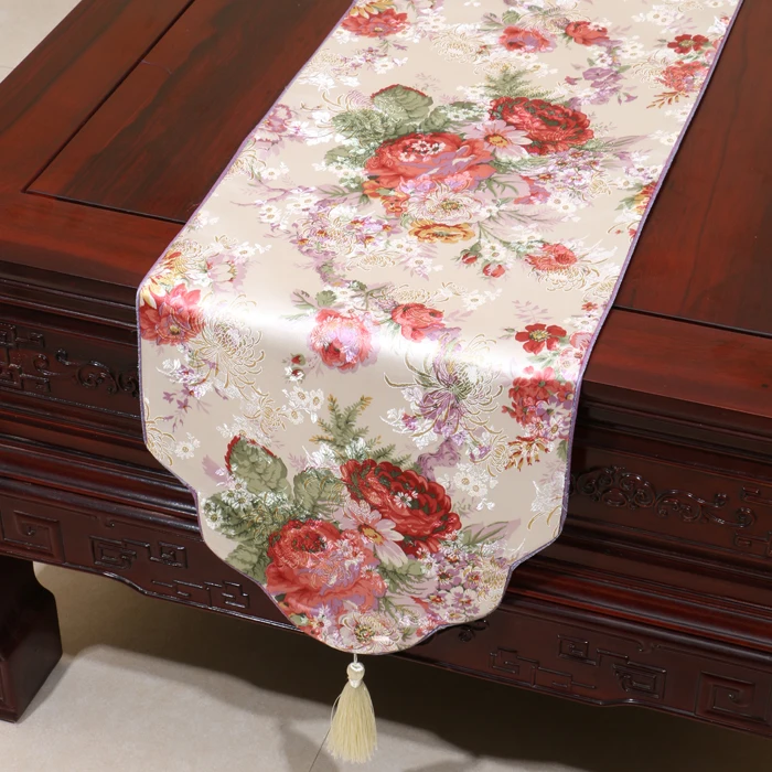 

Custom Peony Floral Jacquard Silk Satin Table Runner Decor Fashion Simple Damask Dining Coffee Tablecloth Rectangle Placemat