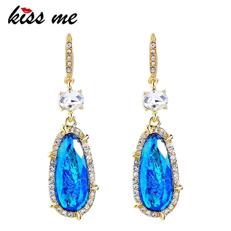 Новые серьги KISS ME уникальные с голубым кристаллом из смолы КАПЛЕВИДНАЯ подвеска