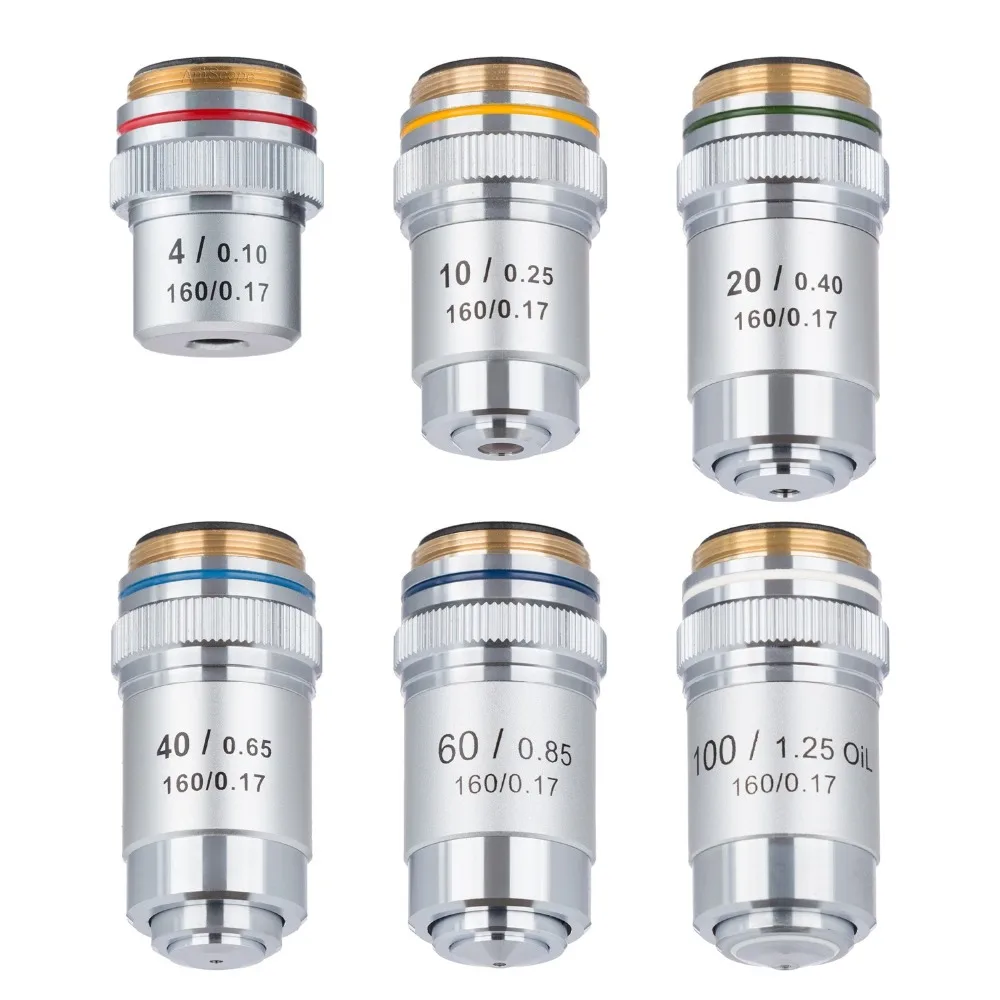 Набор 6-ахроматических объективов AmScope4X 10X 20X 40X 60X 100X AX-6-V300 | Инструменты