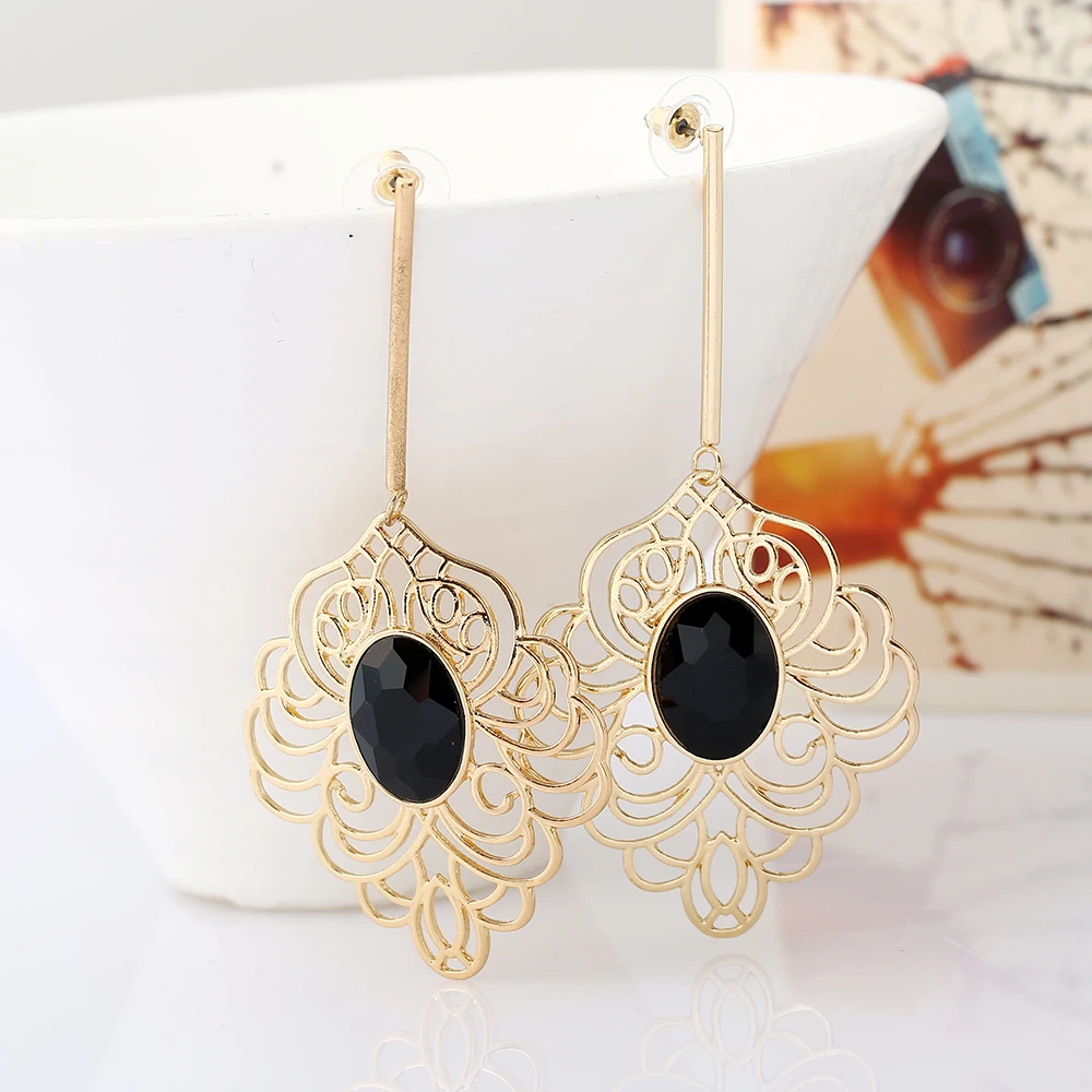 Fashion Jewelry Long Drop Earrings Pattern and hollow Simple Elegant Crystal bohemian Women Wedding Earring | Украшения и