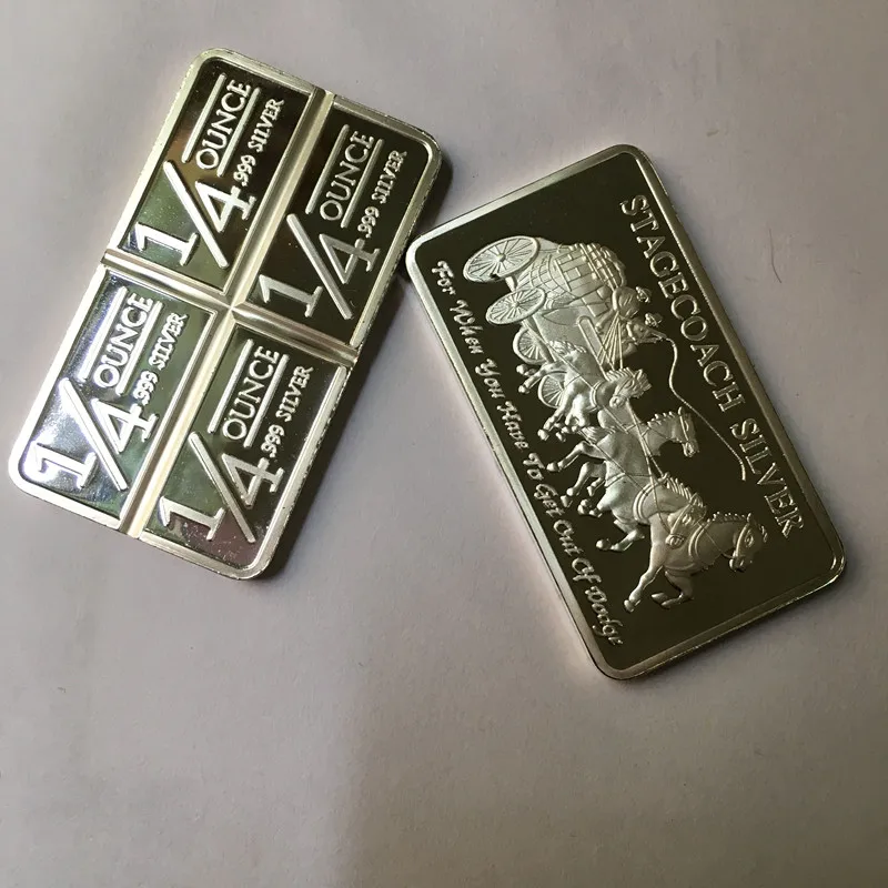 2 шт. Немагнитный Stagecoach Серебрянные слитки монета 1 OZ с серебряным покрытием