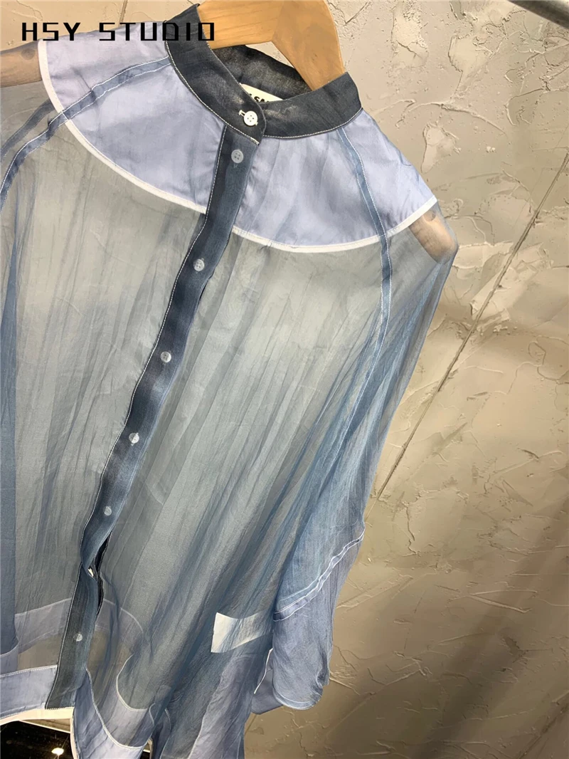 【HSY Studio】 2019 Новинка осени модные ins Женская шелковая блуза из органзы пальто