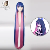 new anime panty stocking with garterbelt 120cm long straight blue pink cosplay wig for women costume party cartoon universal