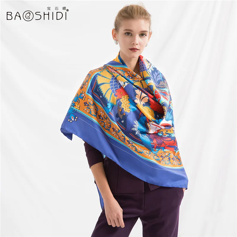 [BAOSHIDI] роскошный брендовый саржевый женский шелковый шарф Солнцезащитная шаль