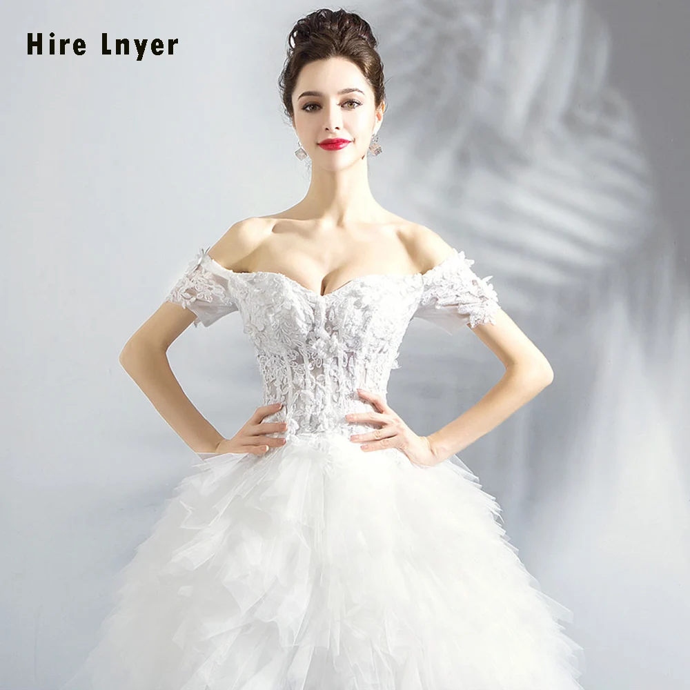 Robe De Mariee Princesse De Роскошная с открытыми плечами, с короткими рукавами, бело-синяя юбка, бальное платье принцессы, свадебные платья