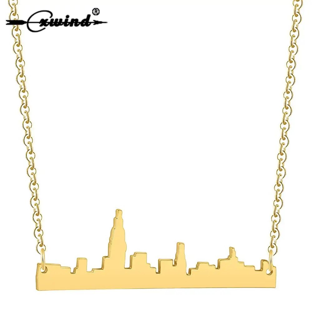 

Cxwind Personality New York City Necklace Charms Cityscape Necklace New York Skyline Necklace Pendant Stainless Steel Jewelry