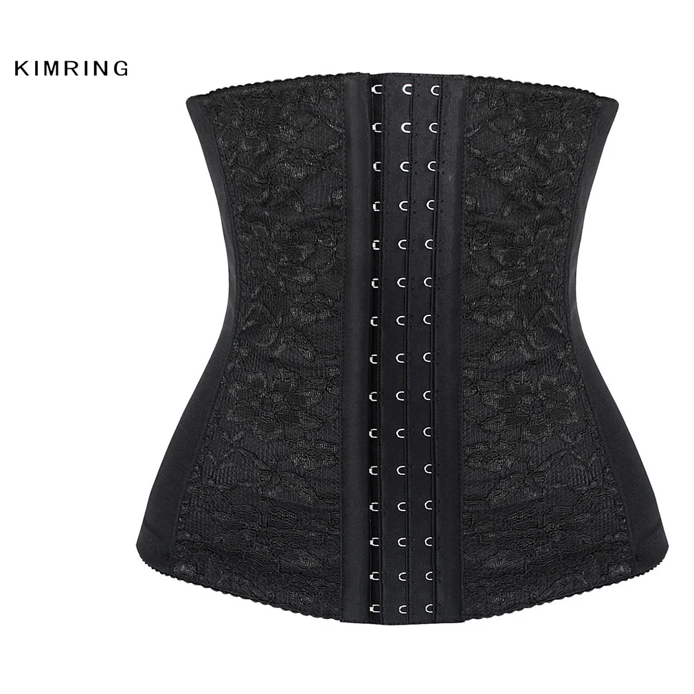 Black Kimring Мода для похудения Кружева корсет Плюс Размеры Сталь Boned животик Tight Cincher Пояс корсет Бюстье корсетные грудью - Цвет: Black