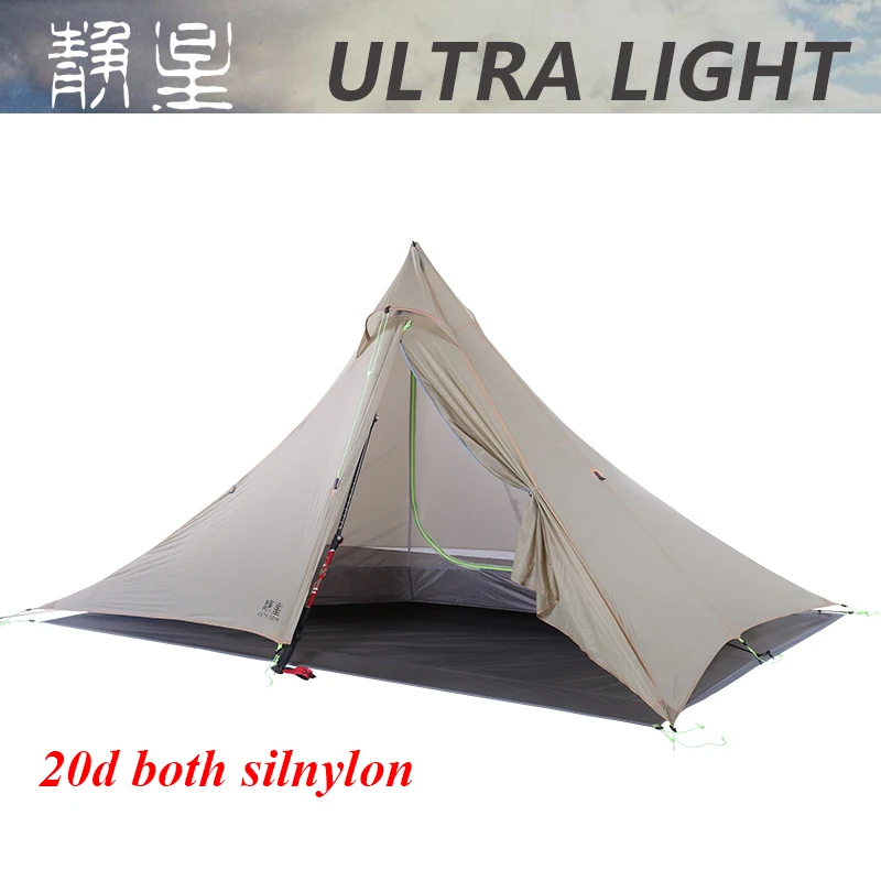 Двусторонняя 20D silnylon Сверхлегкая Аста Пирамида открытый 1 или 2 человек 2 слоя 3 Сезона Палатка