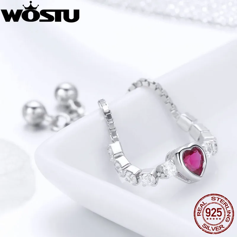 WOSTU, Новое поступление, 925 пробы, серебряное, только сердце, цепочка, кольца для женщин, подружка, кольцо, Anillos, ювелирное изделие, свадебный подарок, CQR438