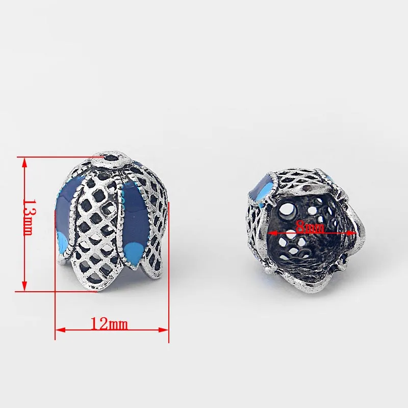 8mm 5 шт. античные серебряные эмалированные инкрустационные синие Бусины из синтетической смолы для обжима кисточек колпачок Браслет Модные ювелирные изделия - Цвет: 8mm