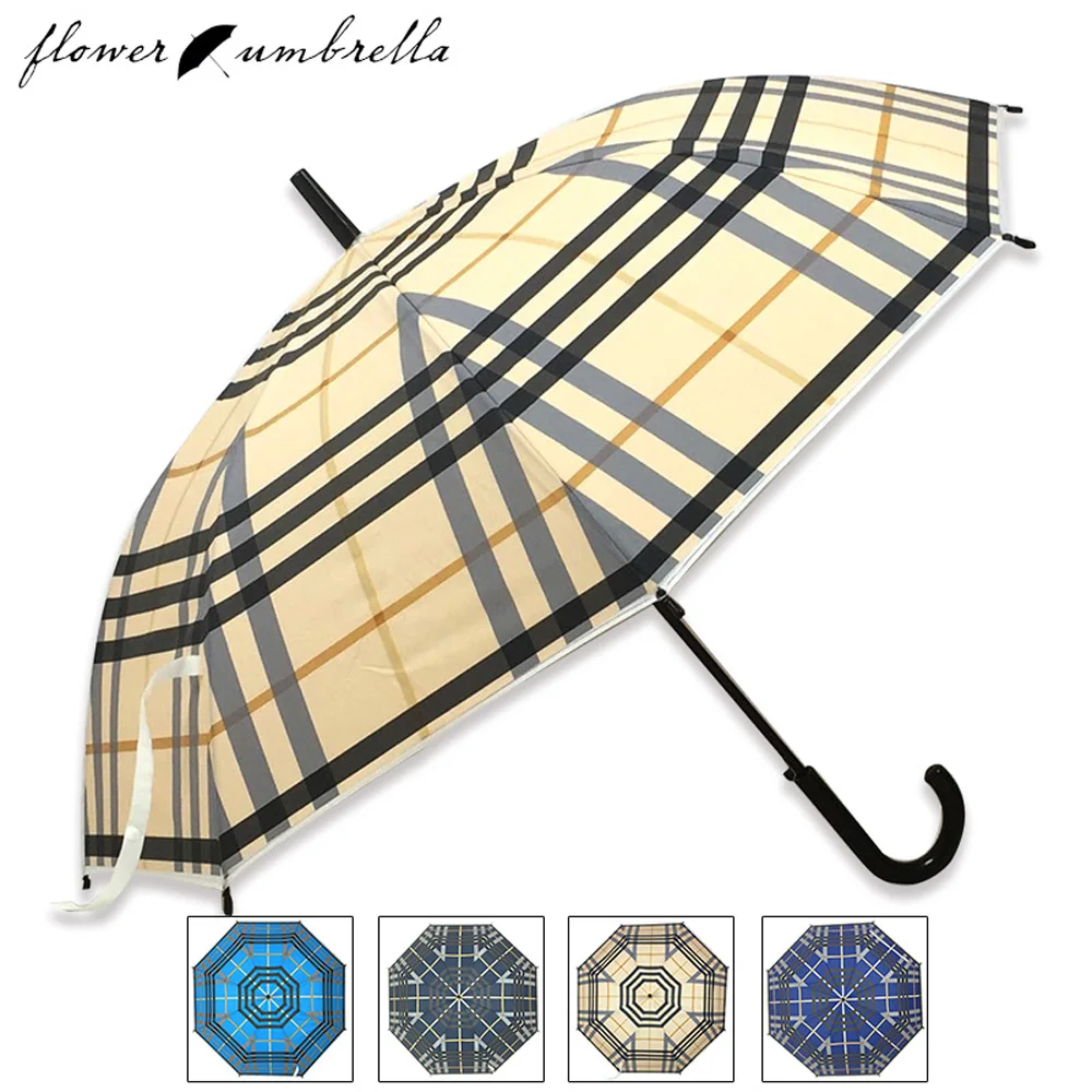 Стильный Мужчины Плед Серии Полосатый Зонтик Женщины Длинный Изогнутый Ручка