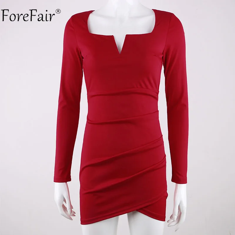 Forefair, зимние сексуальные короткие вечерние платья, женские, черные, красные, трендовые, с длинным рукавом, облегающие, с открытой спиной, платья для ночного клуба, Осенние