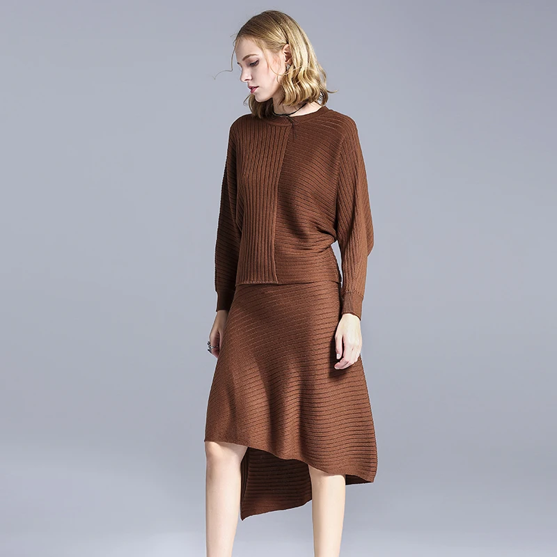 2 шт. FATU модельер осень зима платье 2017 элегантный пуловер вязаный свитер Топ и