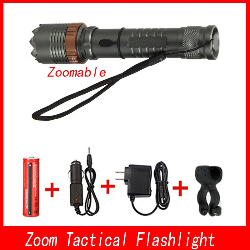 

4000лм Высокая Мощность XML T6 Зум светодиодный тактический фонарик перезаряжаемый фонарь охотничий фонарик AAA/18650 зарядное устройство