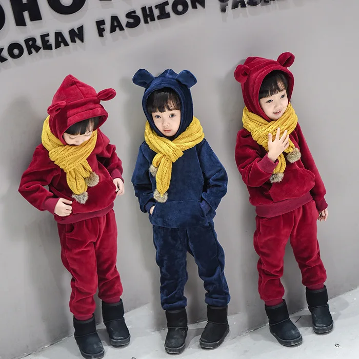 Kids sets for boys Warm Baby Sports Suit Girls Pleuche Hoody Pants 2pcs Tracksuit halloween kids Children Clothing Set | Детская одежда