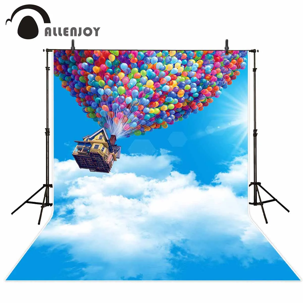 Фон для фотосъемки Allenjoy небо облака Красочные воздушные шары Летающий дом фон