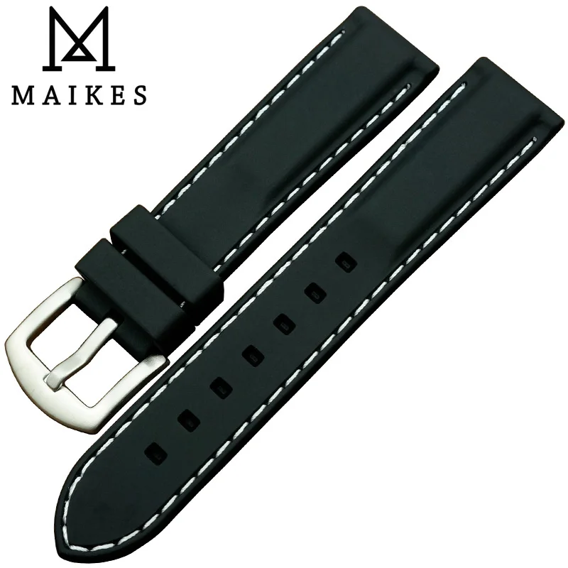 MAIKES черный силиконовый ремешок для часов 20 мм 24 мм Мужской резиновый ремешок для часов высококачественный резиновый ремешок для дайвинга