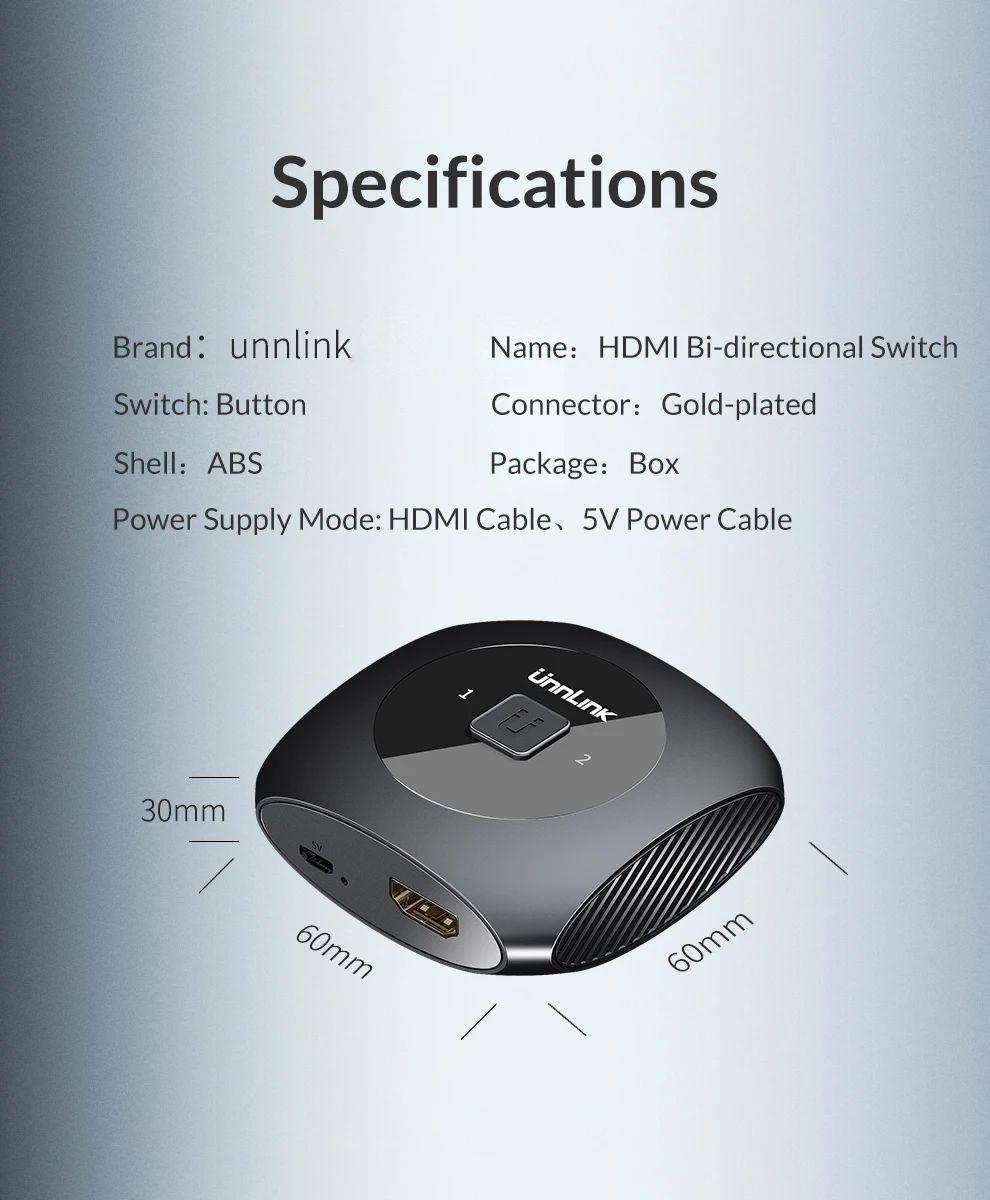 Unnlink HDMI двухнаправленный переключатель разветвитель UHD YUV 420 4 K/60 H 2X1 2 в 1 для компьютера ТВ коробка Xbox one 360 PS3 PS4 проектор
