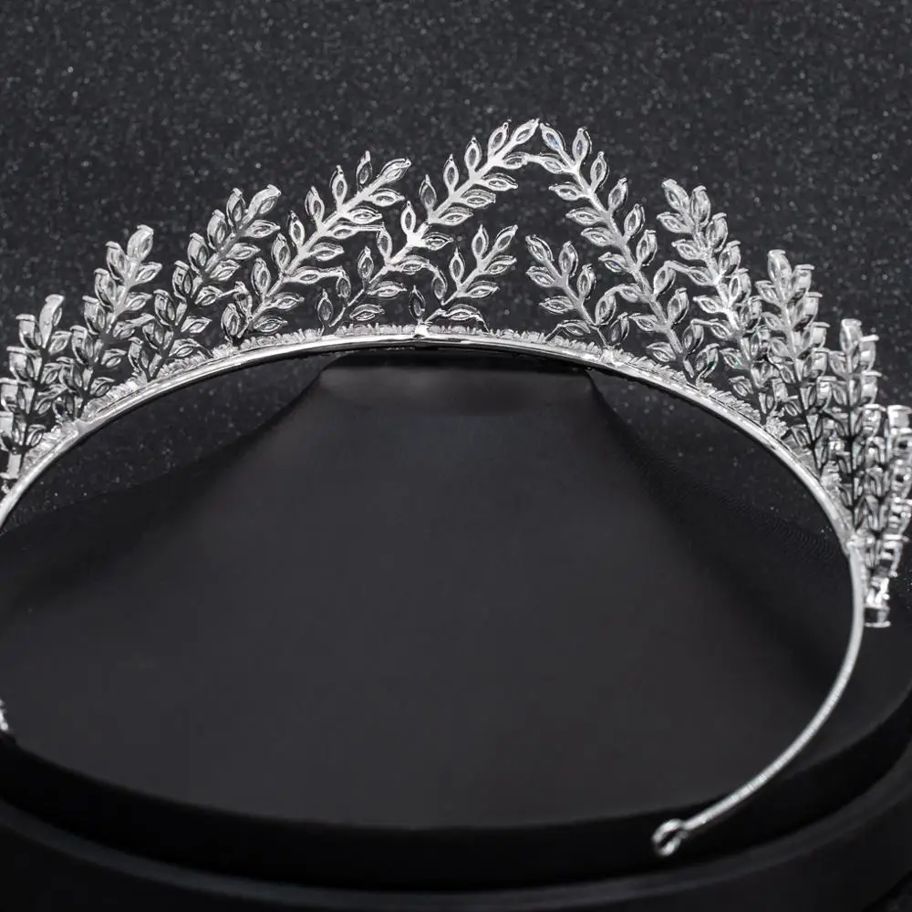 Дизайн с листьями кубический цирконий свадебная тиара корона для женщин и