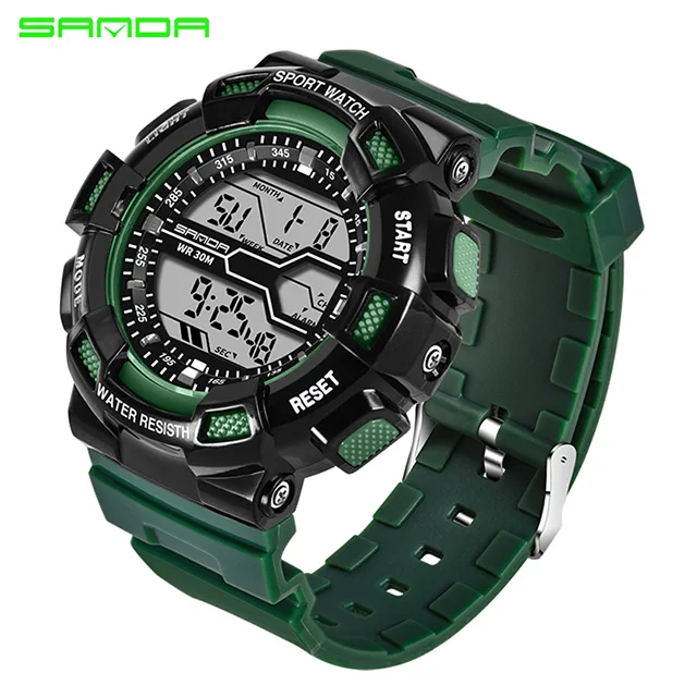 Armygreen SANDA Лидирующий бренд, мужские светодиодный цифровые часы для дайвинга, плавания, спортивные часы, водонепроницаемые, для улицы, военные наручные часы, Relogio Masculino - Цвет: Armygreen