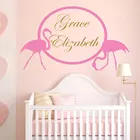 Художественная виниловая наклейка фламинго, розовая птица, персонализированная Настенная Наклейка с именем ребенка, детская комната, домашний декор, настенная роспись