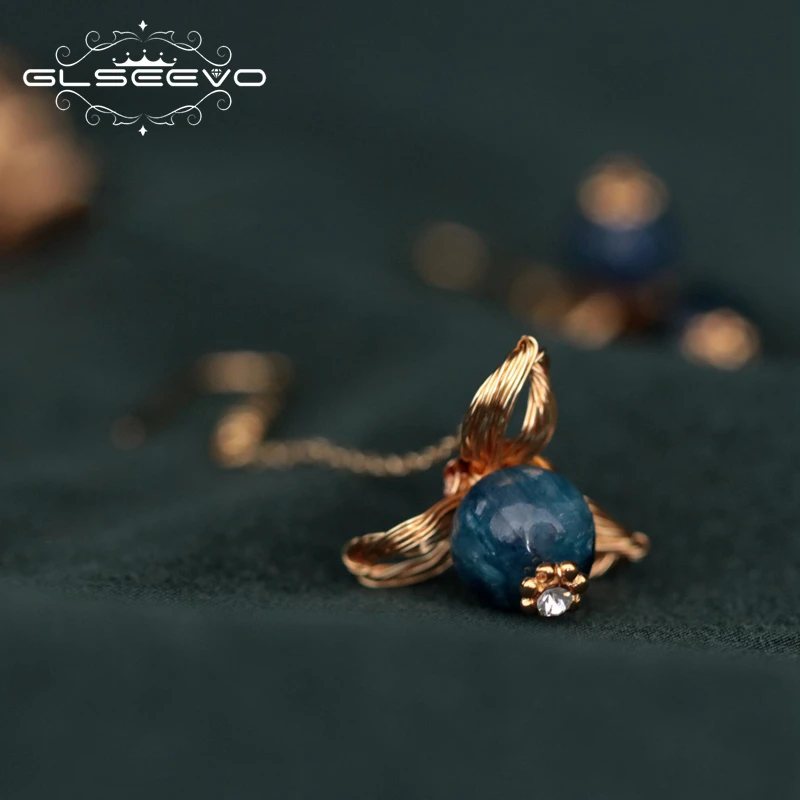 Серьги подвески GLSEEVO из натурального кианита для женщин подарок на день рождения