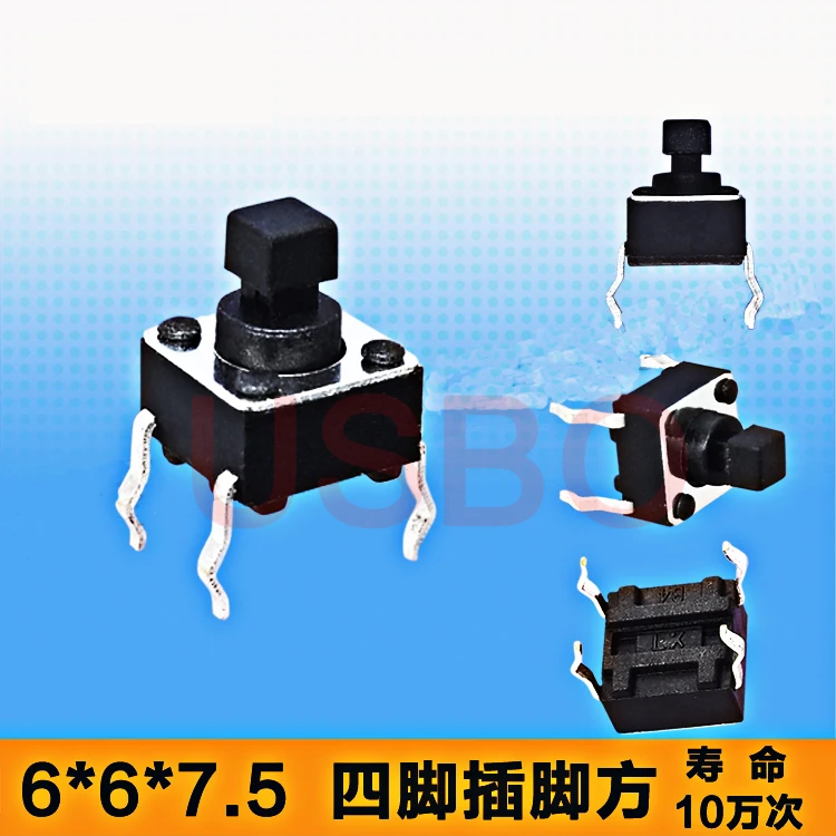 

Оптовая продажа квадратный 6*6*7,5 мм сенсорный переключатель 4 фута вертикального микрокнопочного переключателя ножки медного такта переключатель