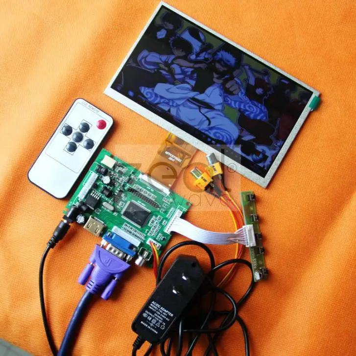 7 дюймов 800*480 ЖК-дисплей 165*100 мм + HDMI/VGA/2AV плата заднего хода DC 12V1A источник питания |