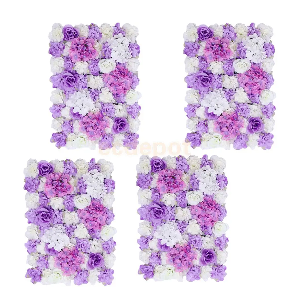 

4 Pieces Artificial Flower Wall Panel Wedding Venue Flower Decor Purple