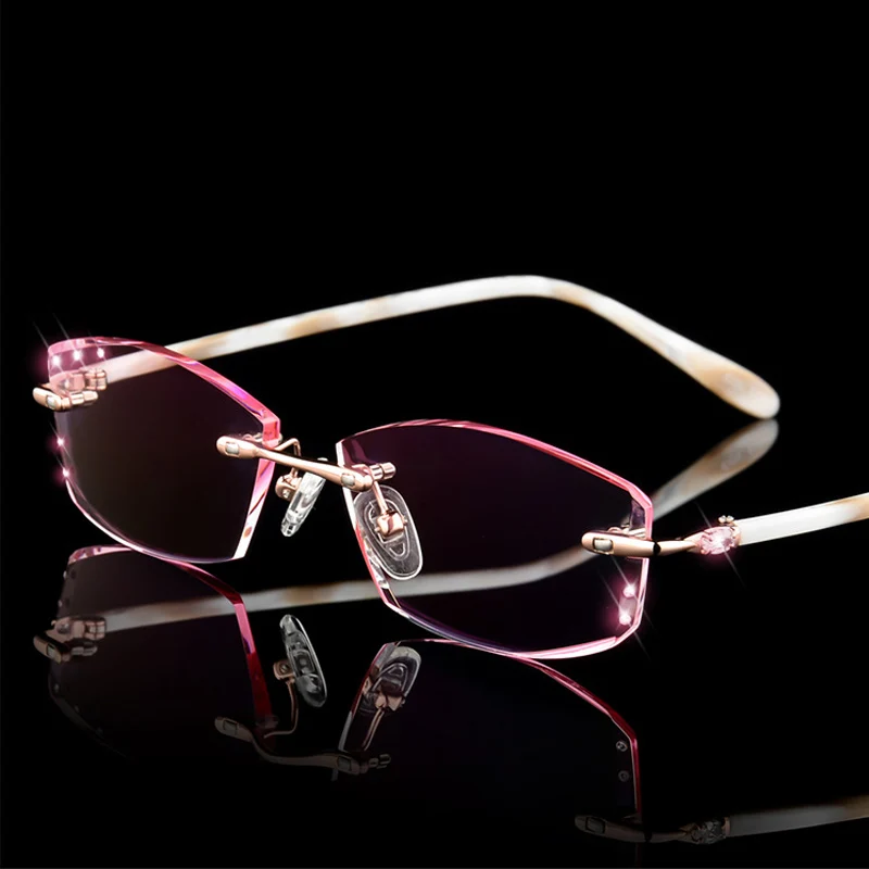 

HD.space Luxurious Rhinestone Eyeglass Myopia Women Prescription Glasses High Clear Lens Ladies Optical Myopia Finish Eyewear