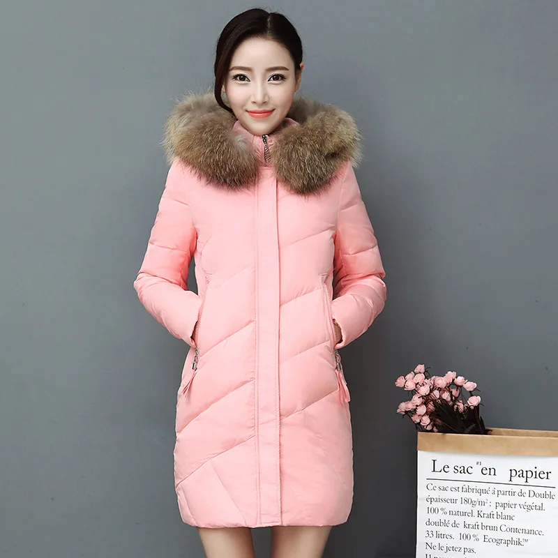 HLMFS зимняя женская куртка пальто женский меховой воротник с капюшоном Длинная