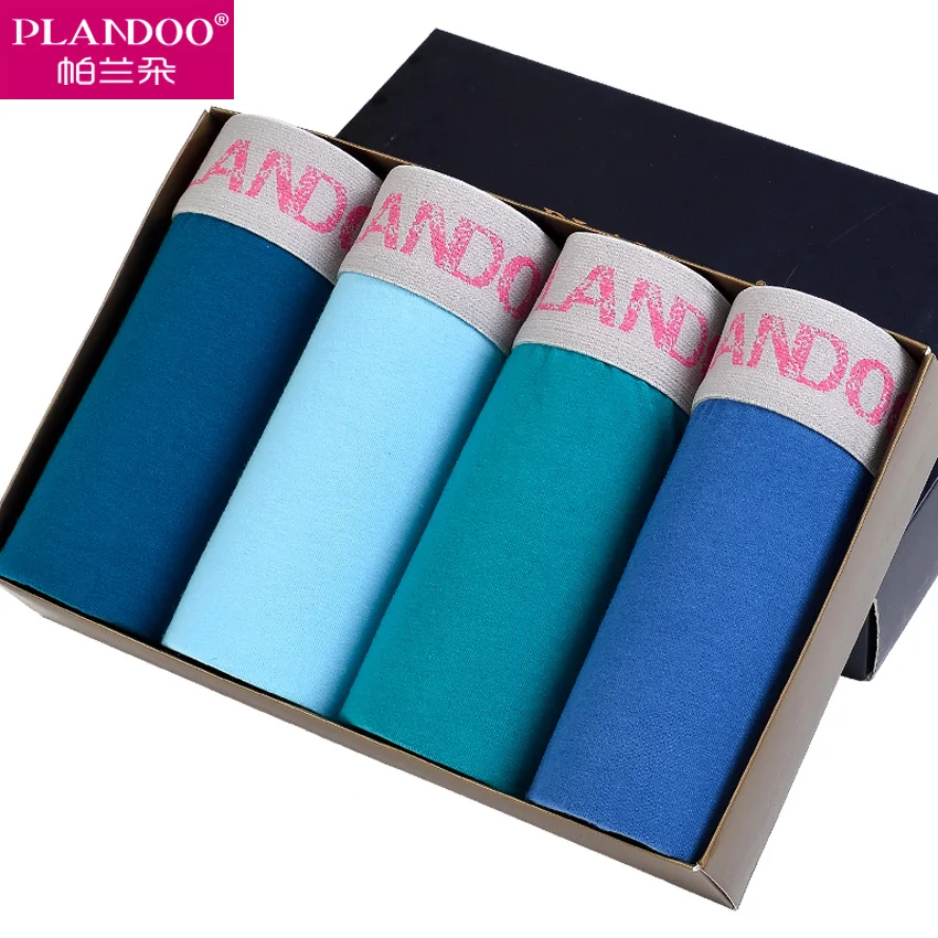 PLANDOO 2017 Моды Мужской Underwear Специальные U Выпуклая 4 Шт. Пакет 100% Хлопок Боксер Шорты