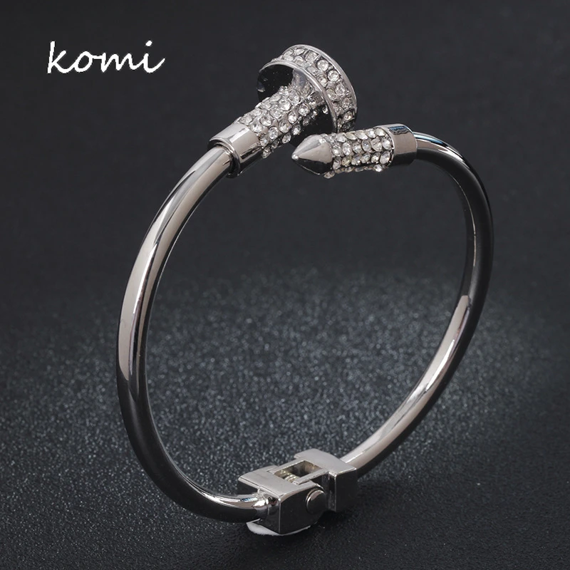 Коми Топ Мода горный хрусталь ногтей браслет RoseGold посеребренный женский и