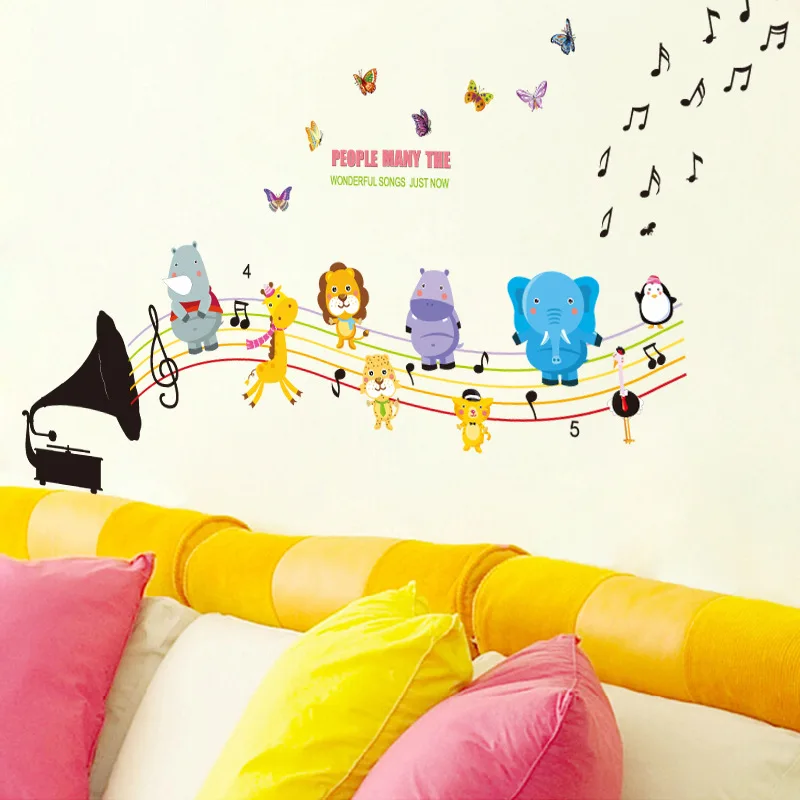 DIY коробка животных Музыкальные ноты настенные Стикеры для детского сада Дети
