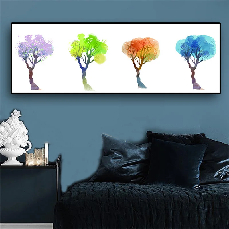 Акварельные красочные цветочные деревья абстрактные холст искусство плакаты и