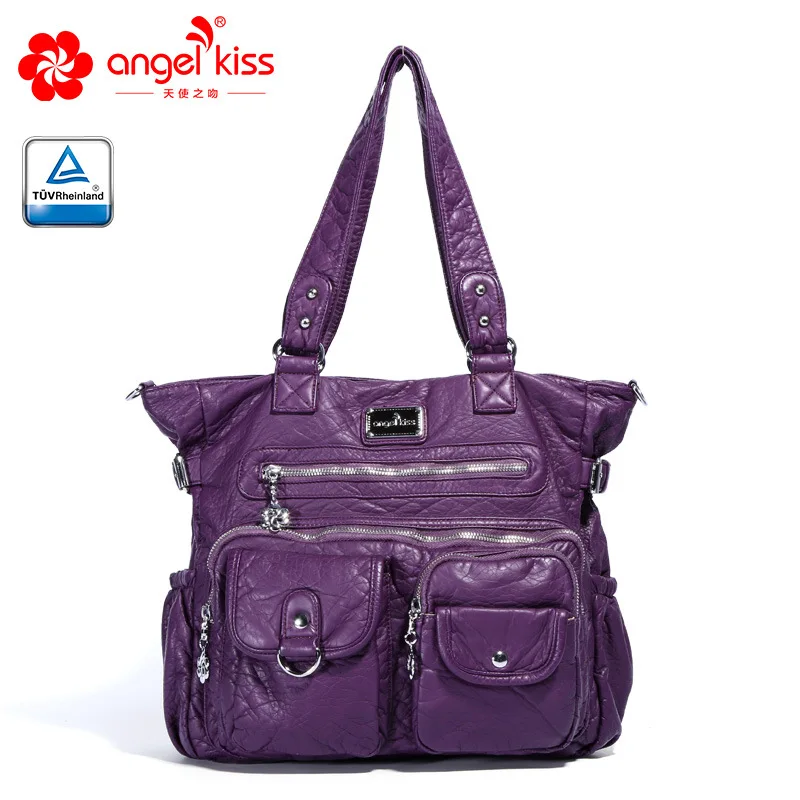 Purple Angelkiss, брендовые сумочки с эффектом потертости, женские сумки через плечо, вместительные сумки, сумки для женщин, высокое качество, сумки-мессенджеры, женские кожаные сумки - Цвет: Purple